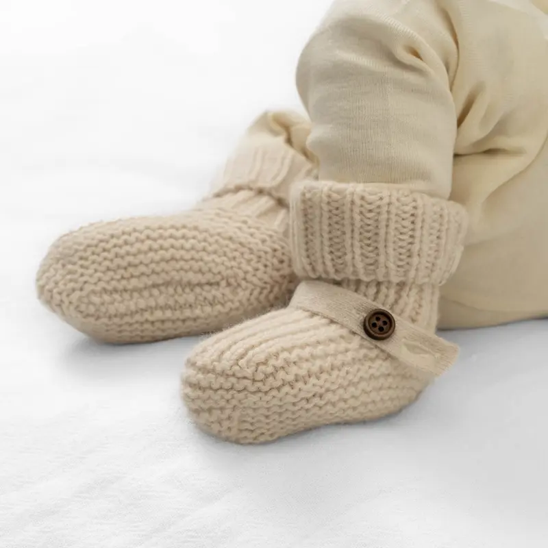 100% Cashmere Knitted Baby Obaby Booties - Natural - Newborn