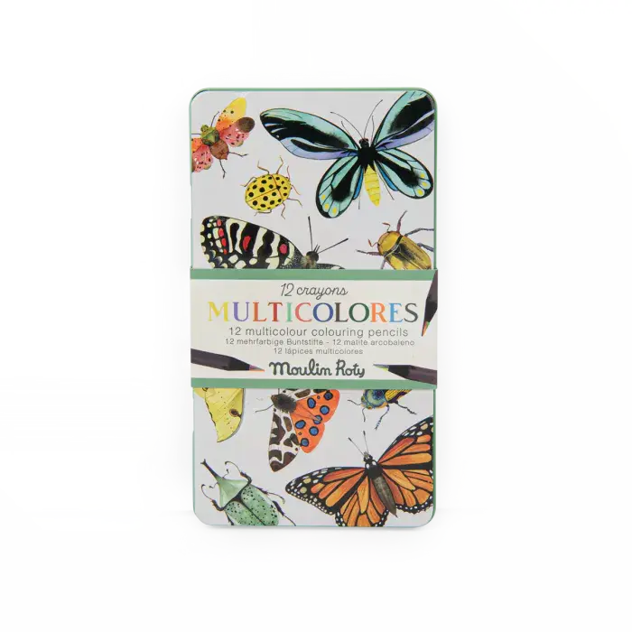 12 crayons de couleur multicolores - Moulin Roty - 3 ans+