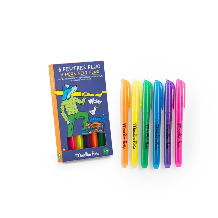 6 Feutres fluo Les Loufoques - Moulin Roty