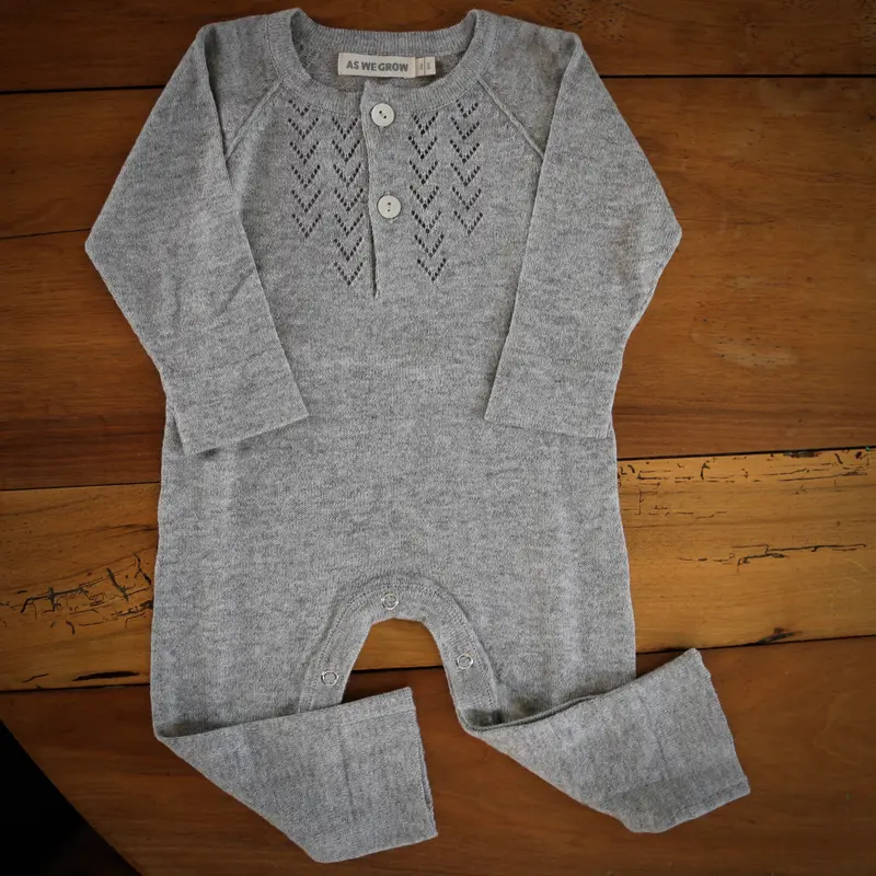 Alpaca Cotton Lace Front Romper - Grey - 0-36m