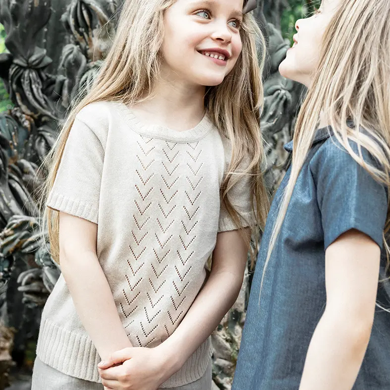 Alpaca Cotton Lace Front Short Sleeve - Shell - 18m-36m only