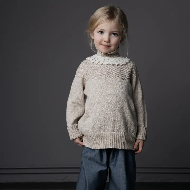 Alpaca & Wool Knitted Unisex Sailor Sweater - Cream/Twist - 3-12y