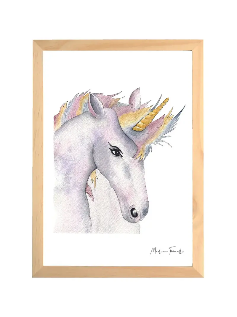 Aquarelle en cadre Arthèmis la licorne - Marlene Fancelli Art