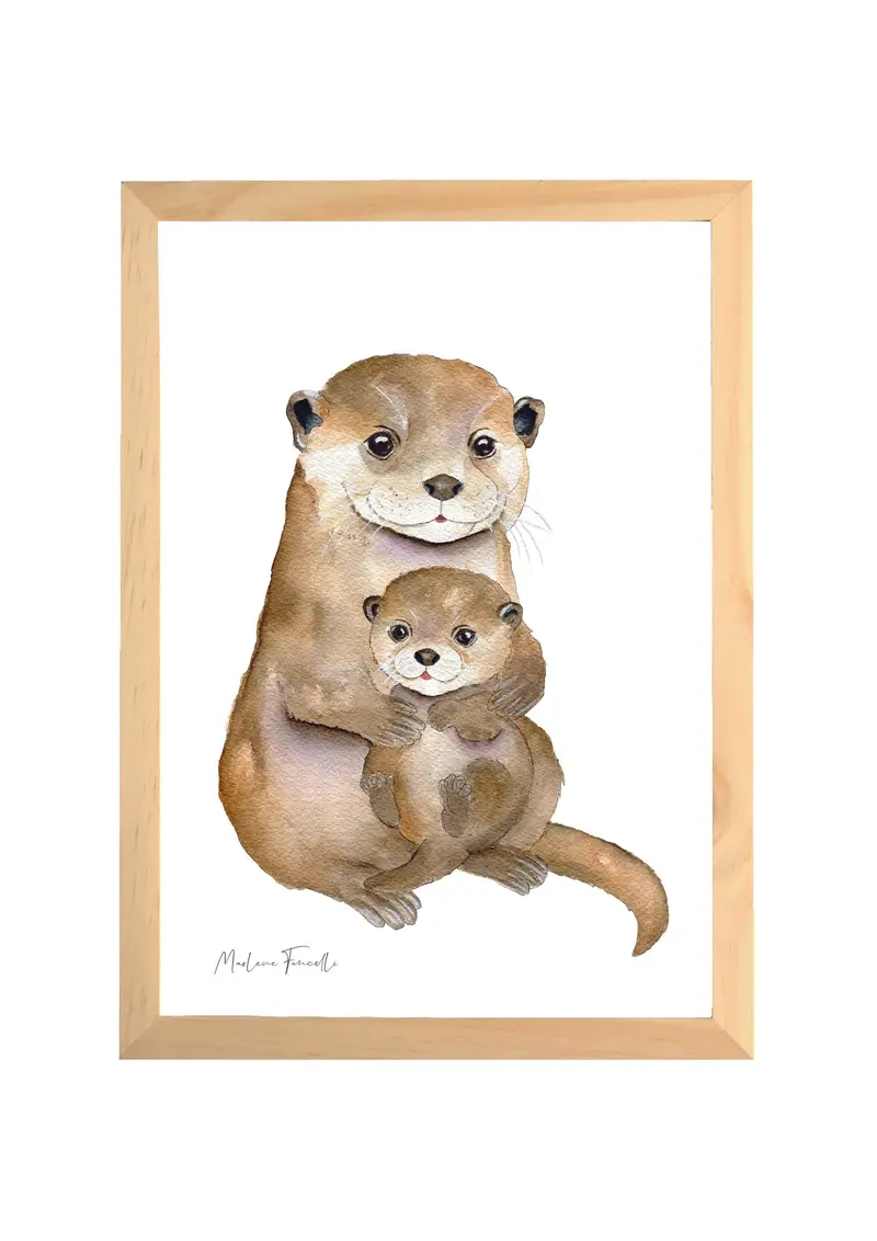 Aquarelle en cadre Famille Loutres - Marlene Fancelli Art