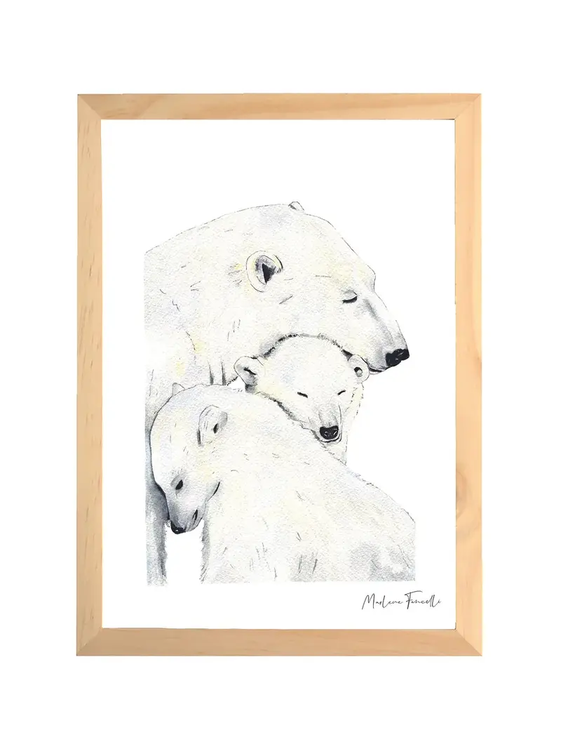 Aquarelle en cadre Famille ours- Marlène Fancelli Art