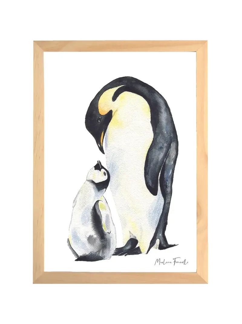 Aquarelle en cadre Famille pingouins- Marlene Fancelli Art