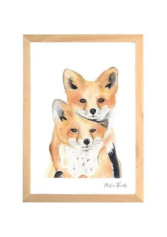 Aquarelle en cadre famille Renard - Marlene Fancelli Art