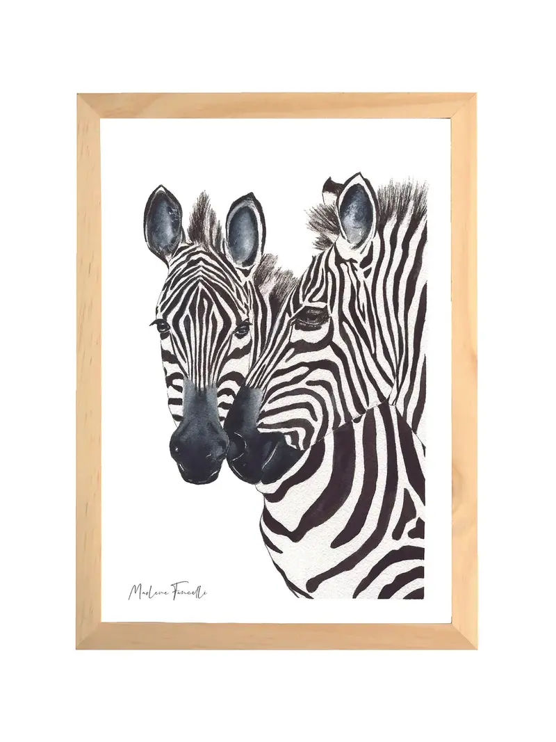 Aquarelle en cadre famille zébre - Marlene Fancelli Art
