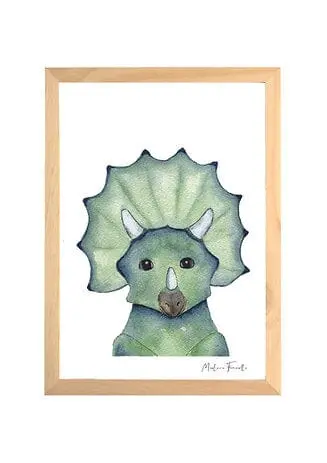 Aquarelle en cadre Hector le triceraptops- Marlène Fancelli Art