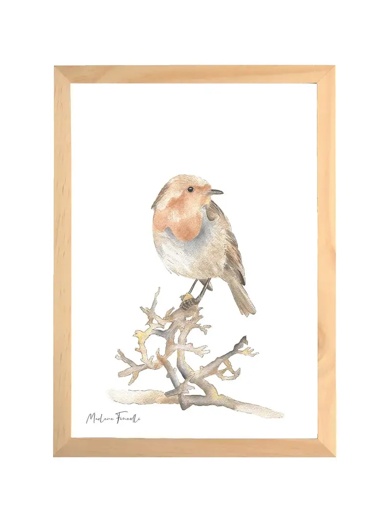 Aquarelle en cadre Judi le petit oiseau - Marlene Fancelli Art