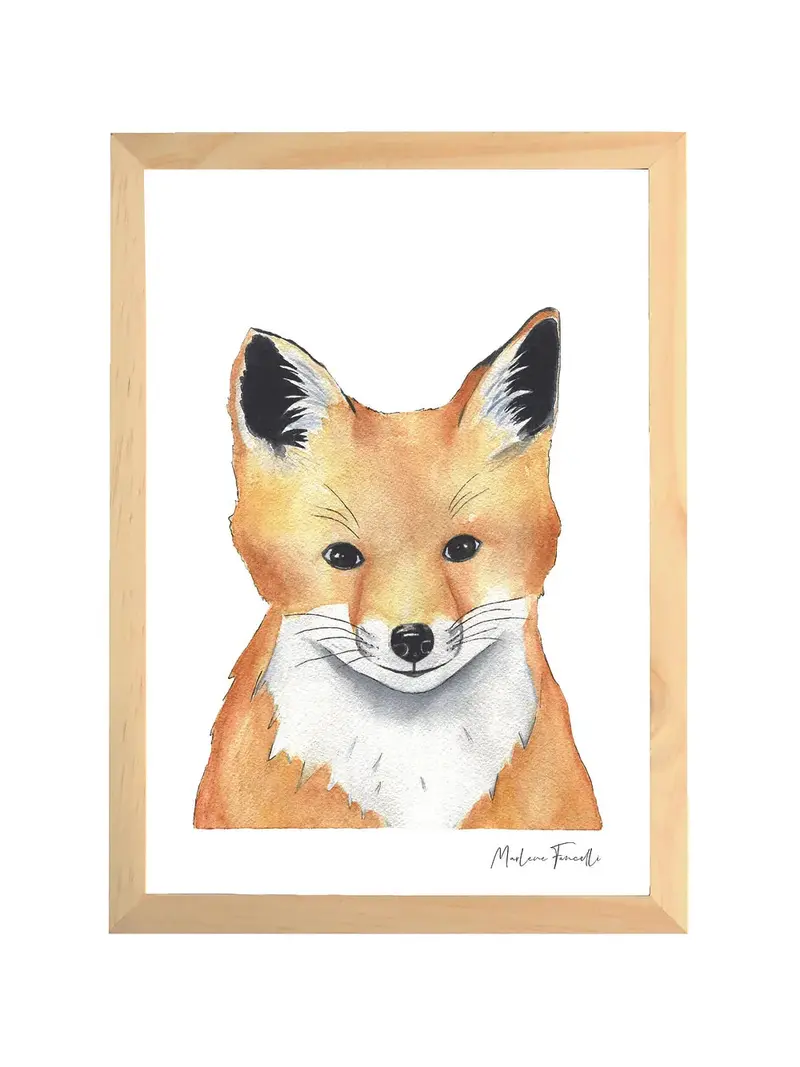 Aquarelle en cadre Mat le renardeau - Marlène Fancelli Art
