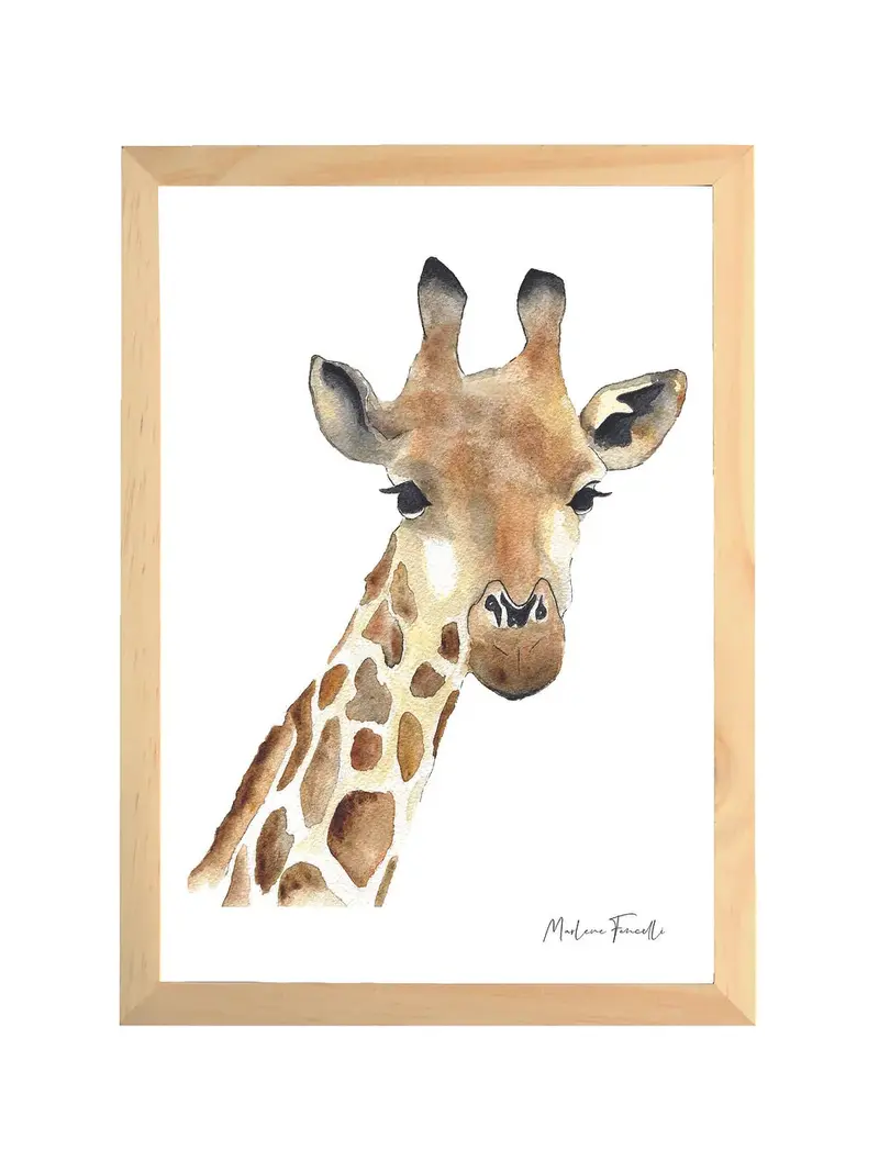 Aquarelle en cadre Seraphin girafe a4 - Marlene Fancelli Art