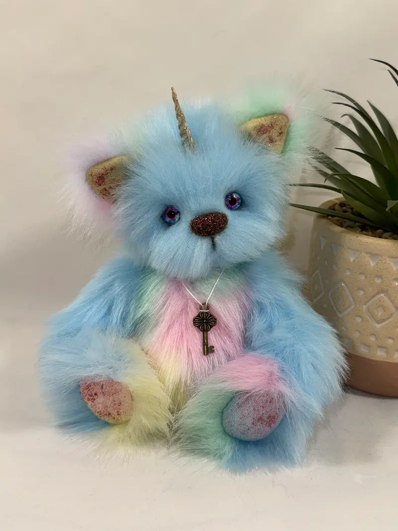 Aquarelle – Licorne en peluche artisanale pastel 24 cm articulée (pièce unique)