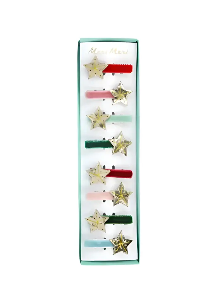 Assortiment De 8 Pinces À Cheveux En Velours Etoiles Dorées