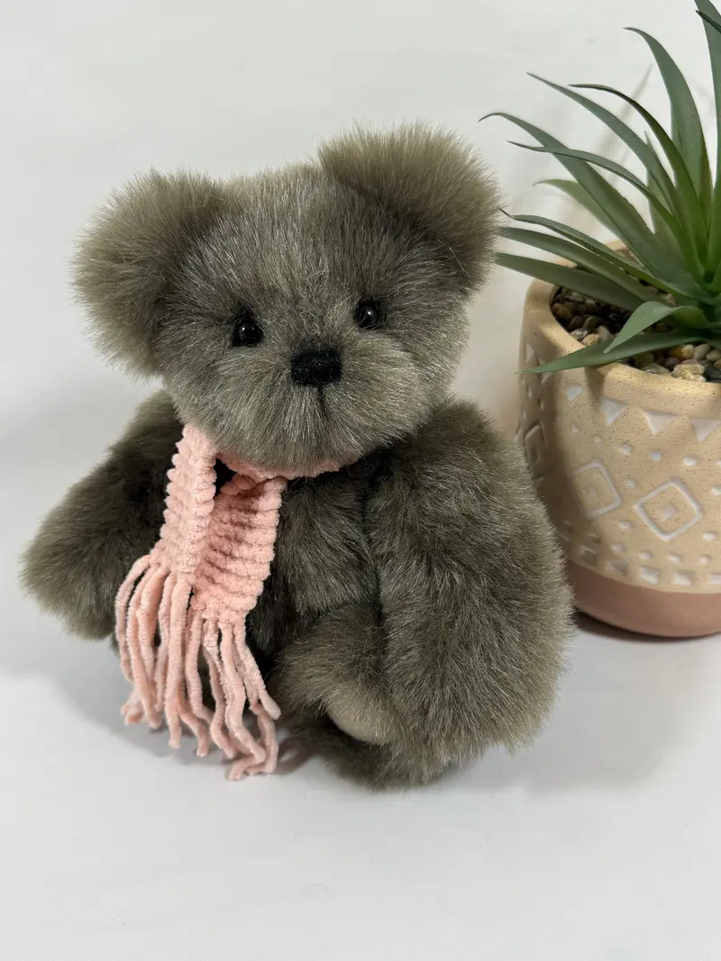 🧸 Babeth – Ours de collection articulé 20 cm en fausse fourrure gris taupe