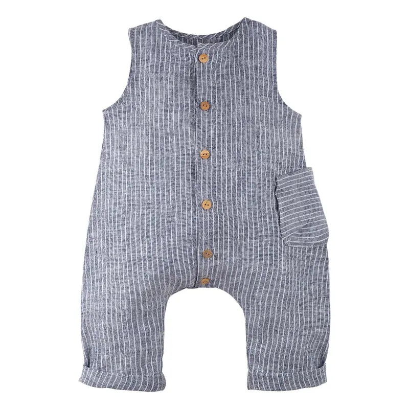Baby Linen Romper - Navy - 6-18m