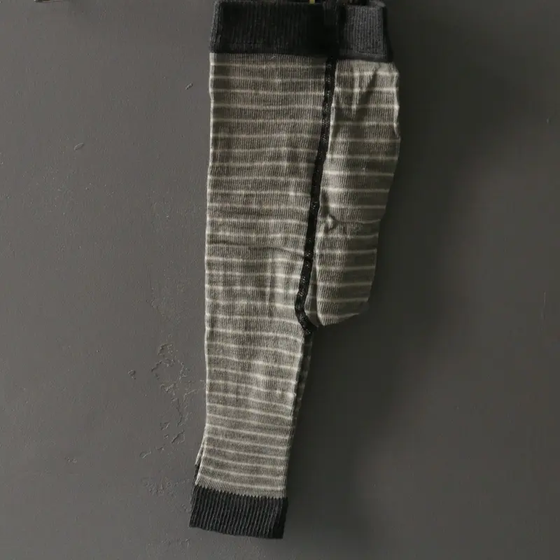 Baby Wool/Cotton Footless Tights - Grey Striped - 0-18m