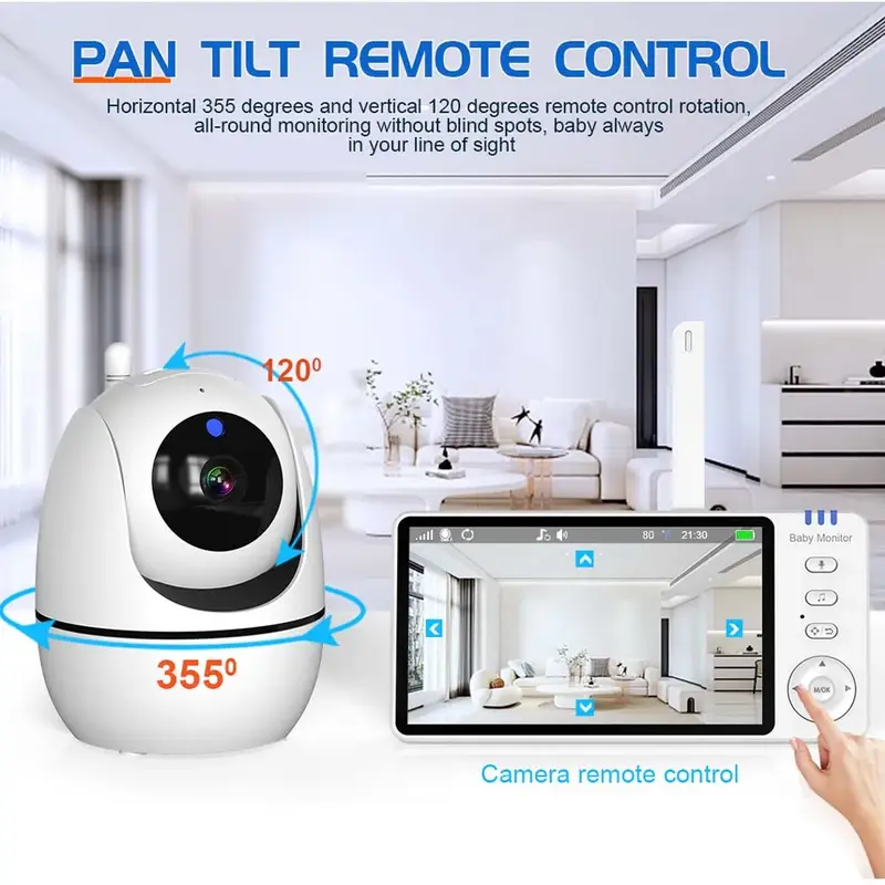 Babyphone 5" avec Caméra PTZ - Surveillance Complète et Tranquillité