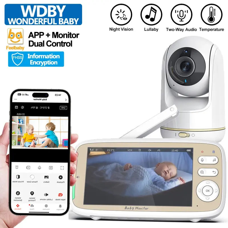 Babyphone 5 pouces PTZ WiFi Mybooni — Zoom 3x, Vision nocturne, Audio bidirectionnel