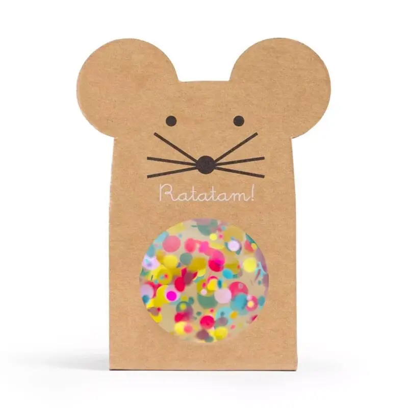Balle rebondissante Souris - Jaune, Bleu et Rose - Ratatam