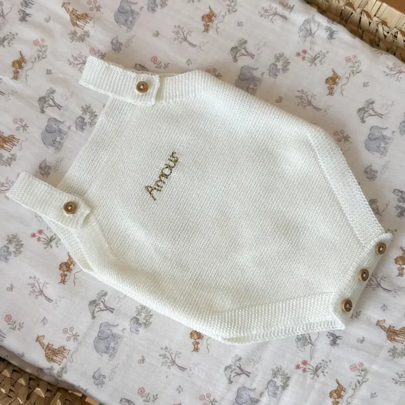 Barboteuse bébé personnalisée en maille Écrue