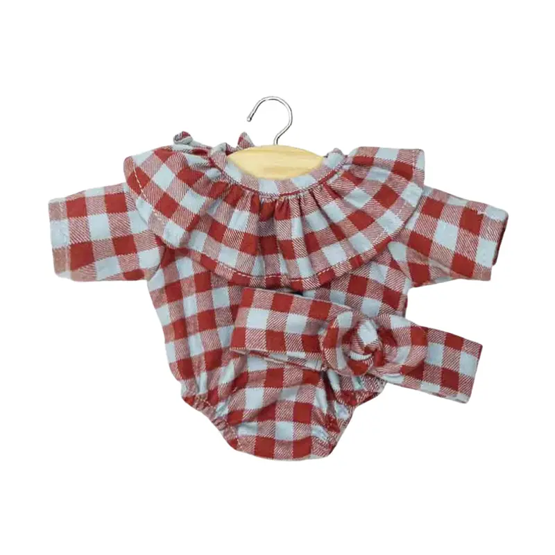 Barboteuse Colette Vichy fauve/givre et headband - Minikane
