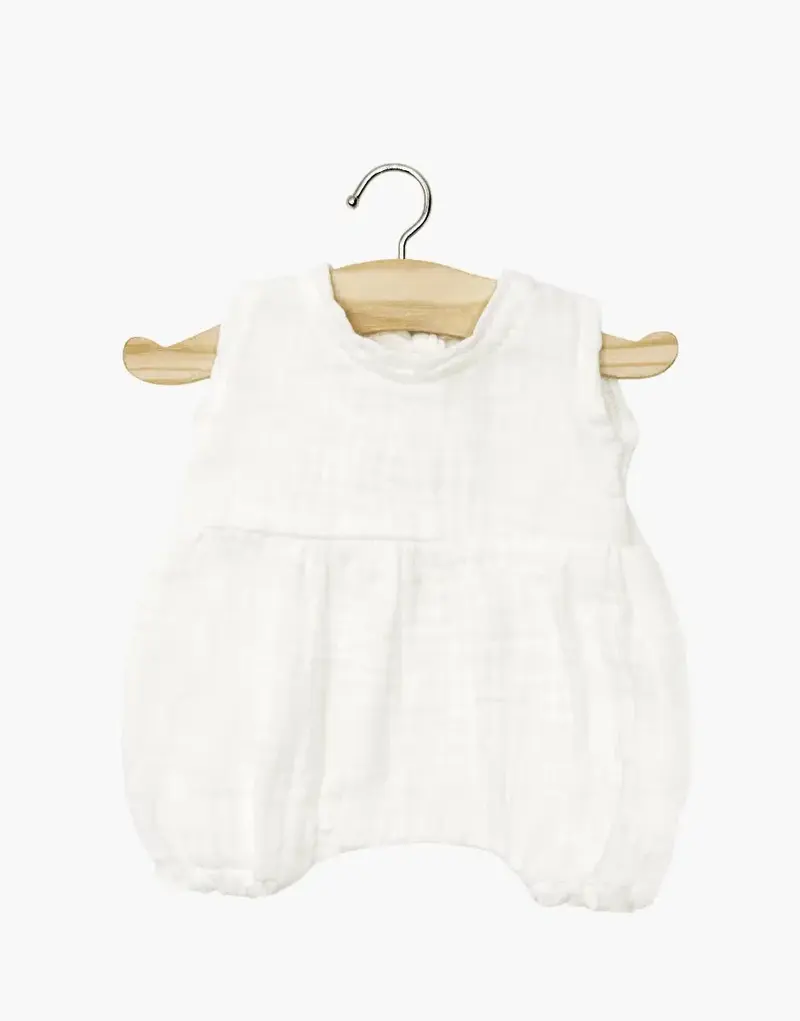 Barboteuse Noa en gaze de coton blanc avec pochon - minikane
