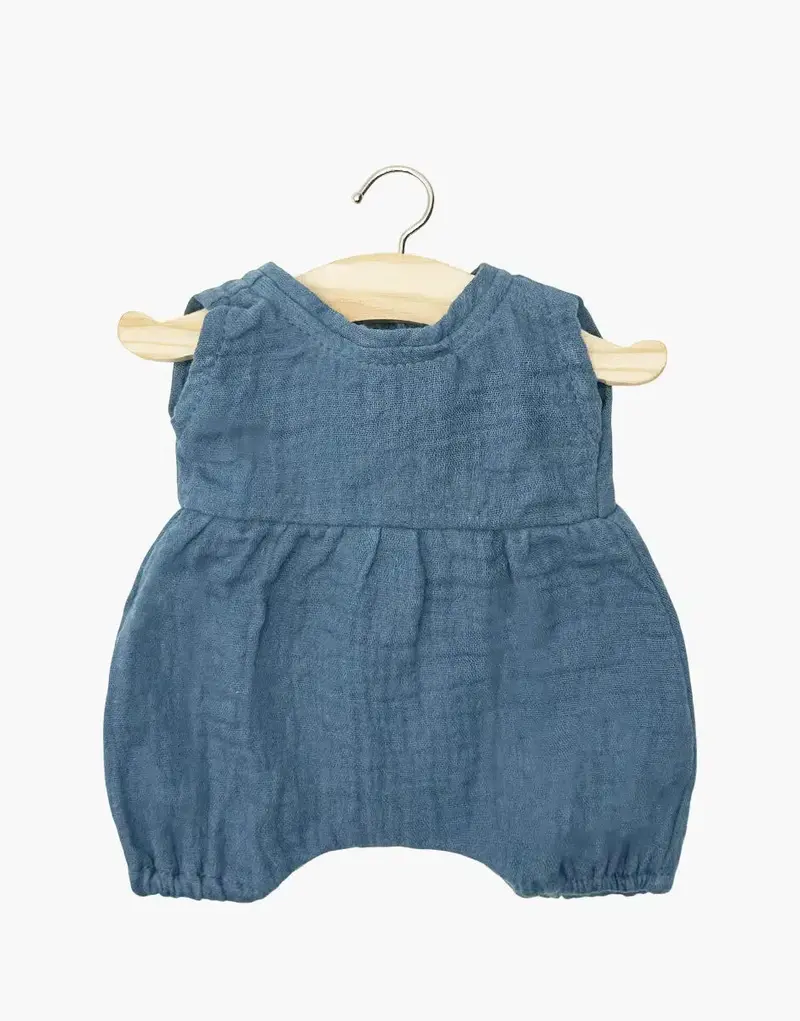Barboteuse Noa en gaze de coton bleu outremer avec pochon- minikane