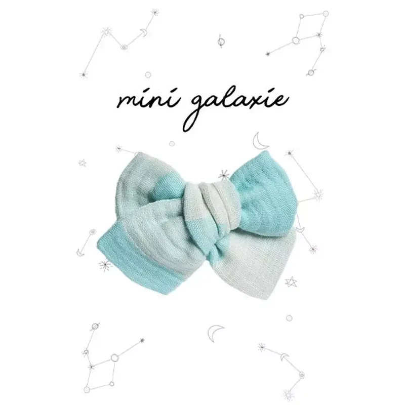 Barrette Maxi Noeud - Gaze Vichy Menthe à l'eau - Mini Galaxie