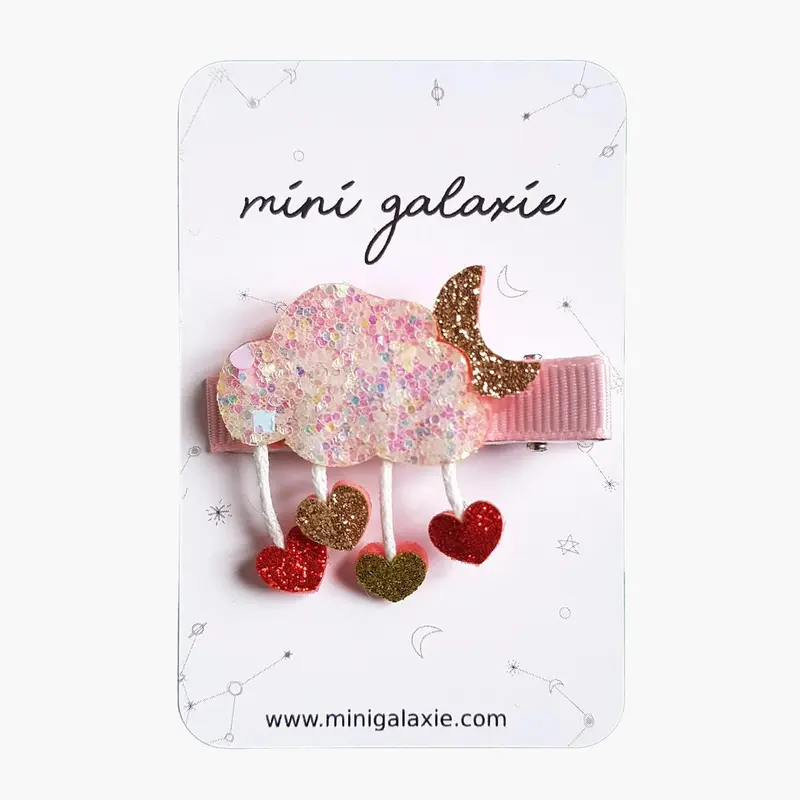 Barrette pince Nuage pailleté & petits cœurs - Mini Galaxie