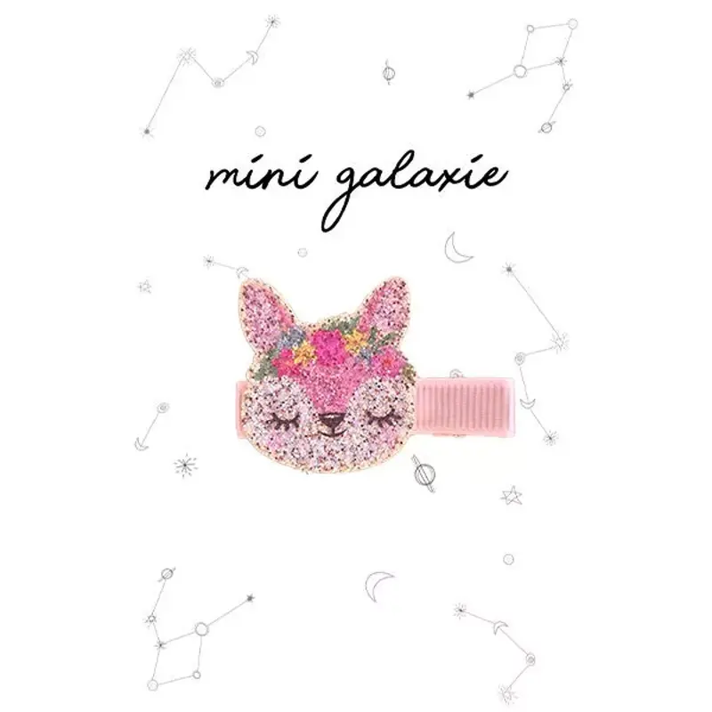 Barrette Renard Rose à paillettes - Mini Galaxie