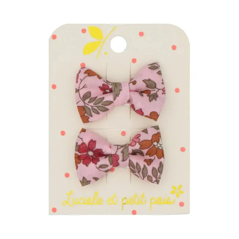 Barrettes mini papillon liberty Capel Floret rose buvard - Luciole et petit pois