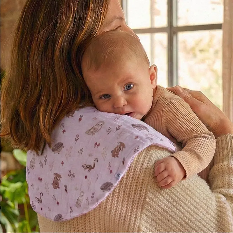 Bavoir 2 en 1 bi-matière poncho / épaule – Clairière mocha