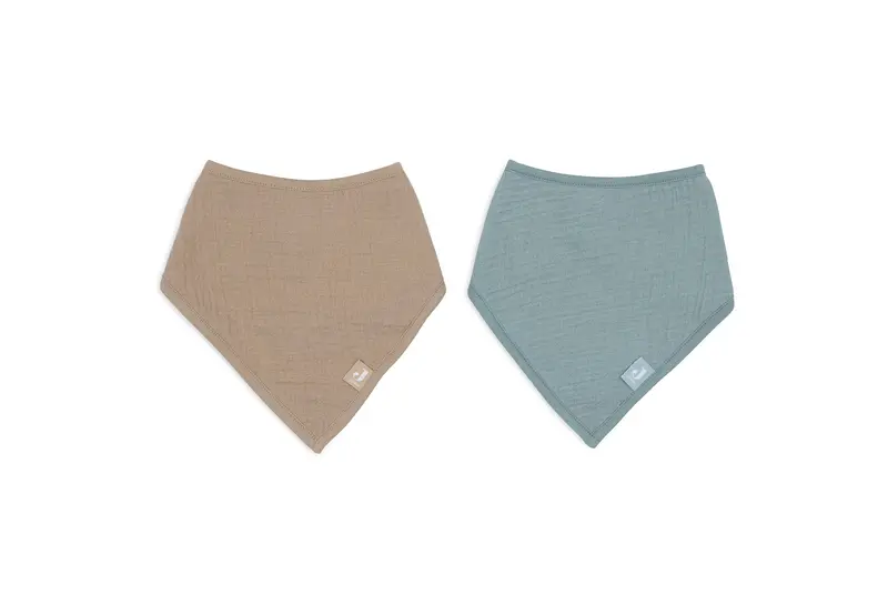 Bavoir 2 pack Bandana Gaze de Coton Sea Green/Biscuit - JOLLEIN