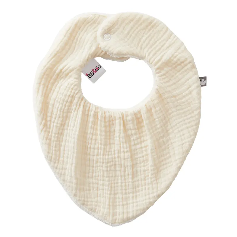 Bavoir bandana réversible en bambou et gaze de coton - Lait - BB&Co