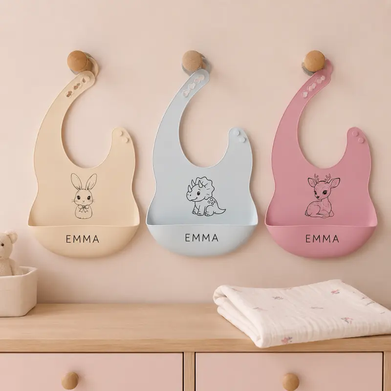 Bavoir Bébé Personnalisé en Silicone avec Poche