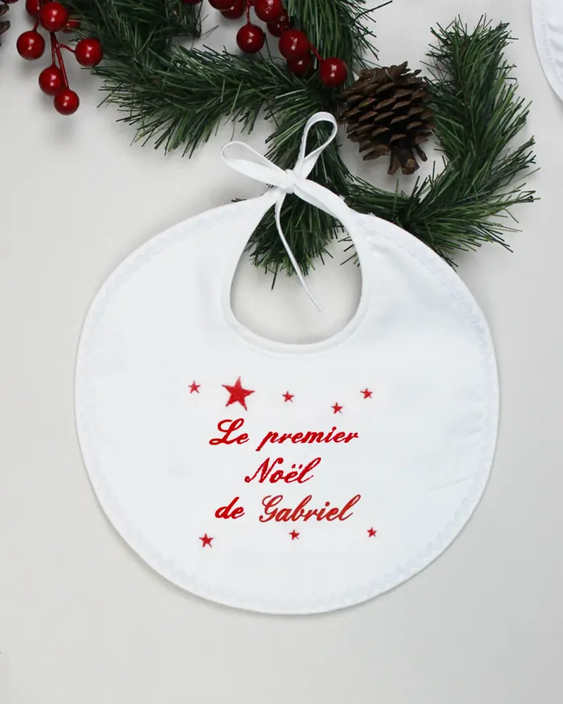 Bavoir blanc "Mon premier Noël" avec prénom