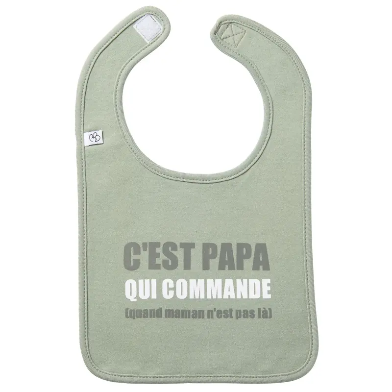Bavoir “C’est papa qui commande” vert de gris