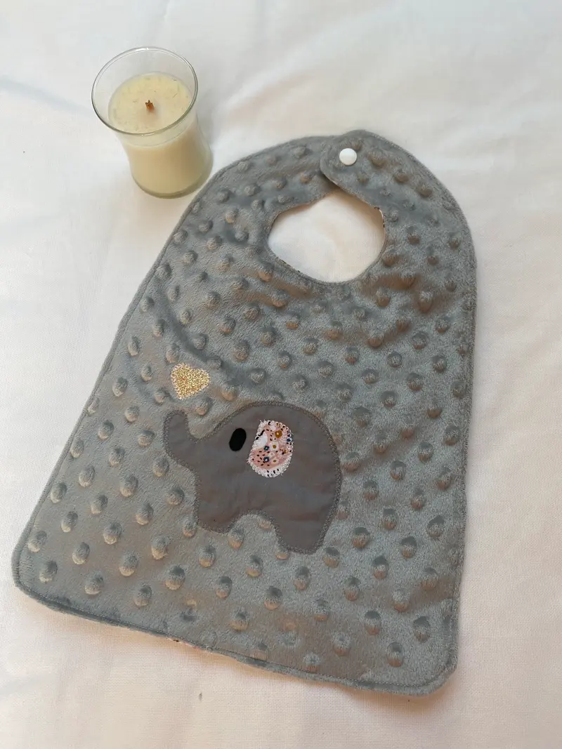Bavoir - Collection Éléphant - Gris/Rose - Fabrication artisanale