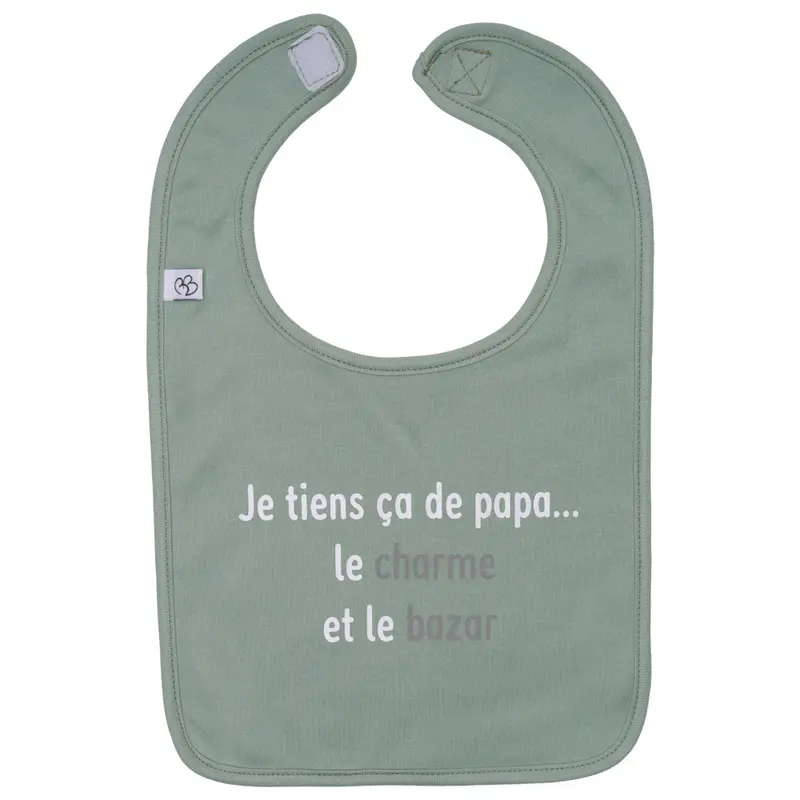 Bavoir “Je tiens ça de papa” vert de gris