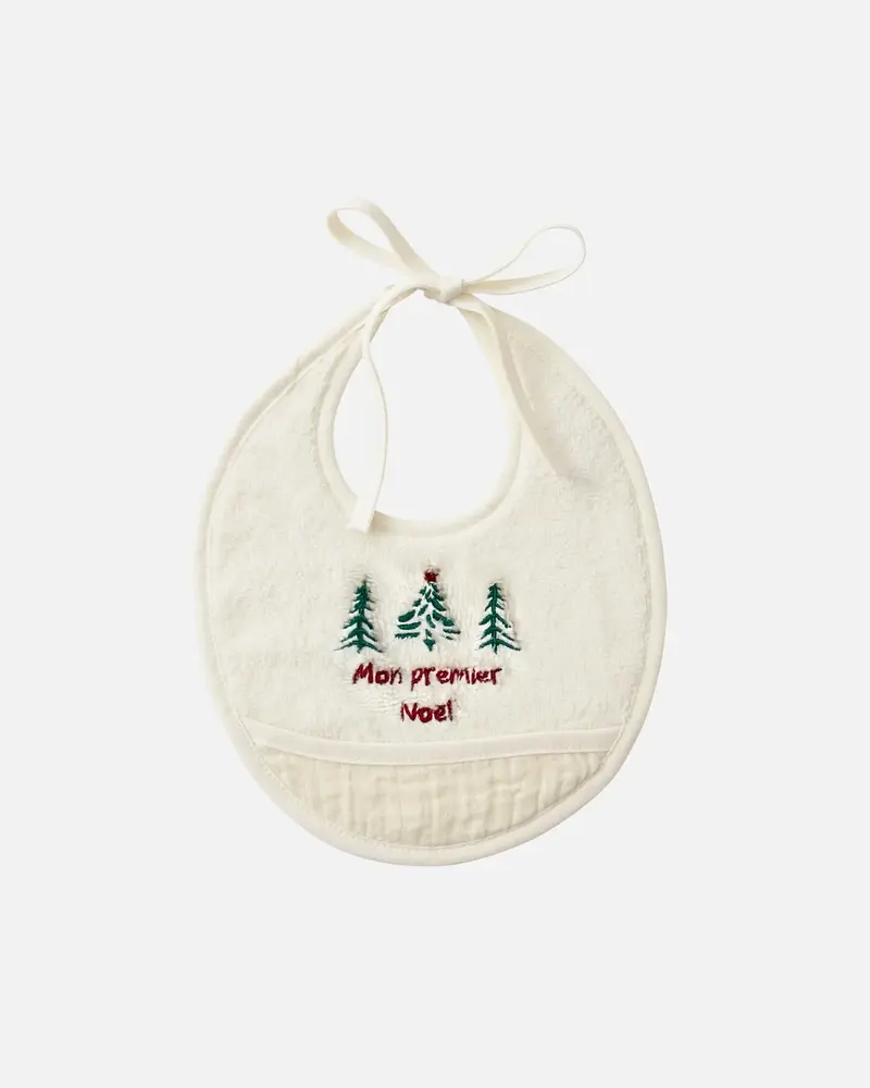 Bavoir lait brodé "Mon premier Noël" trois sapins