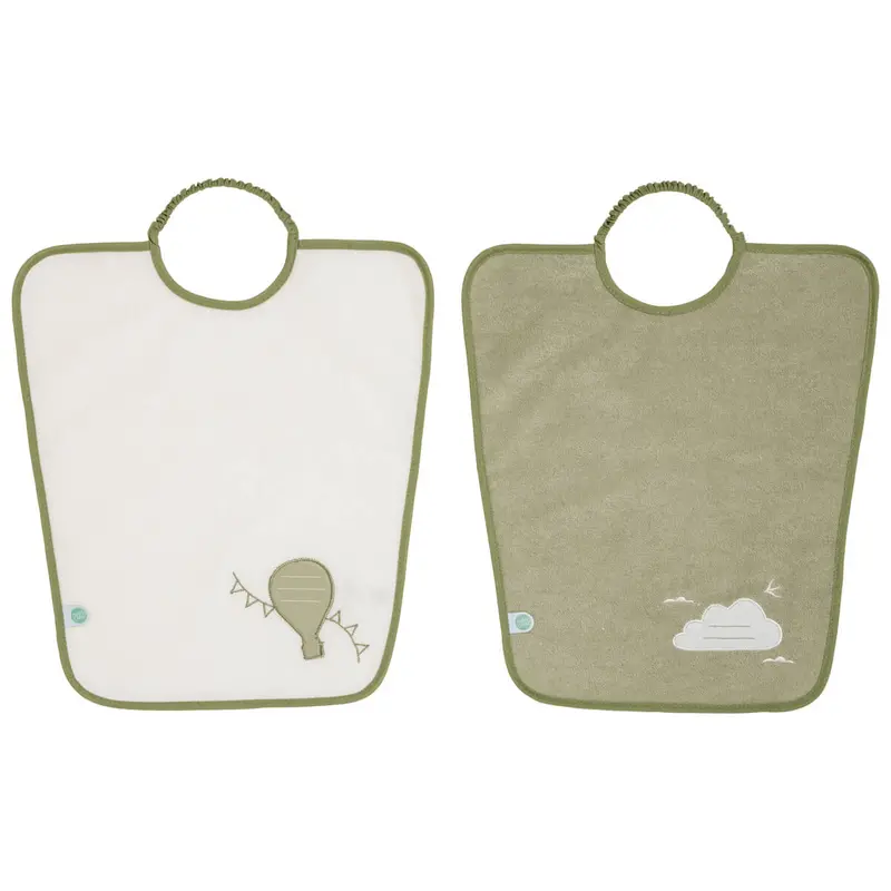 Bavoir maternelle 35x38 cm éponge avec étiquette prénom - Bavoir 24 mois - Montgolfière/Nuage