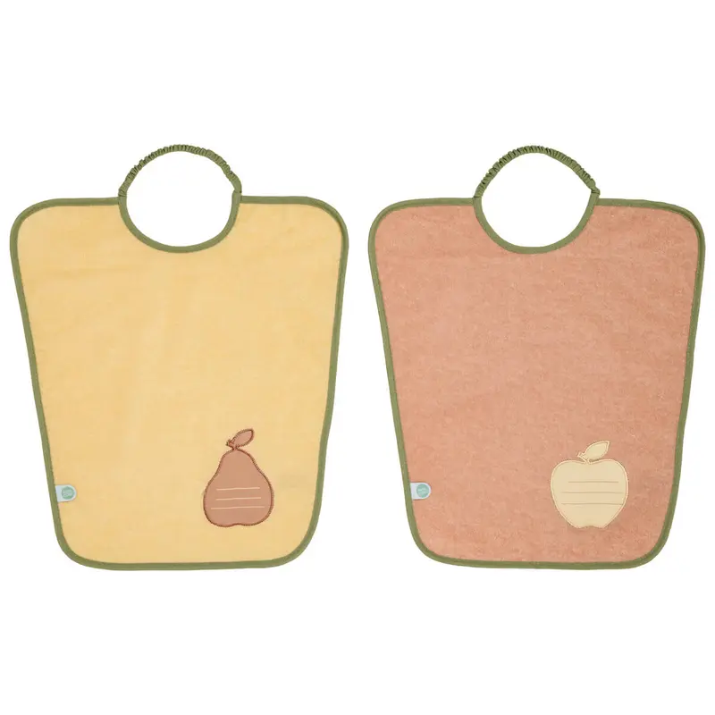 Bavoir maternelle 35x38 cm éponge avec étiquette prénom - Bavoir 24 mois - Poire/Pomme