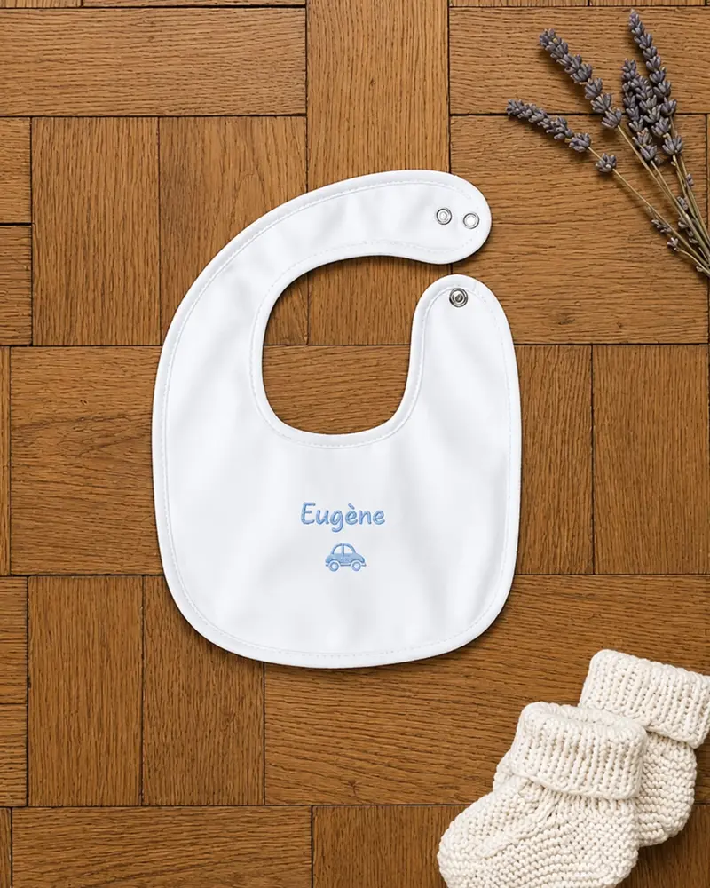Bavoir naissance en coton blanc à personnaliser