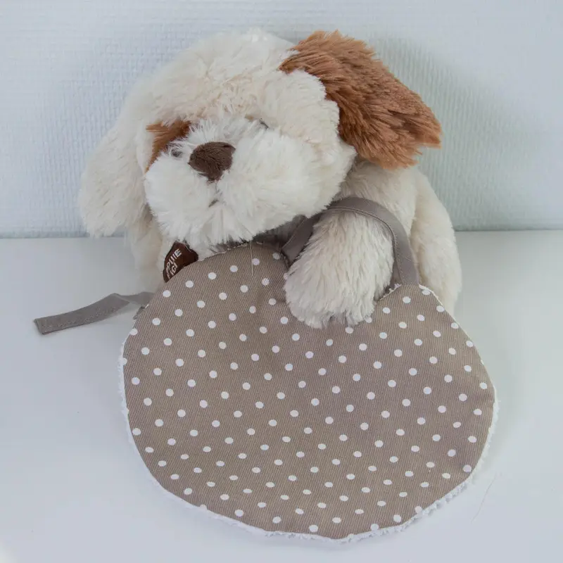 Bavoir taupe pois blanc