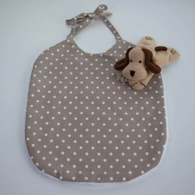Bavoir taupe pois blancs