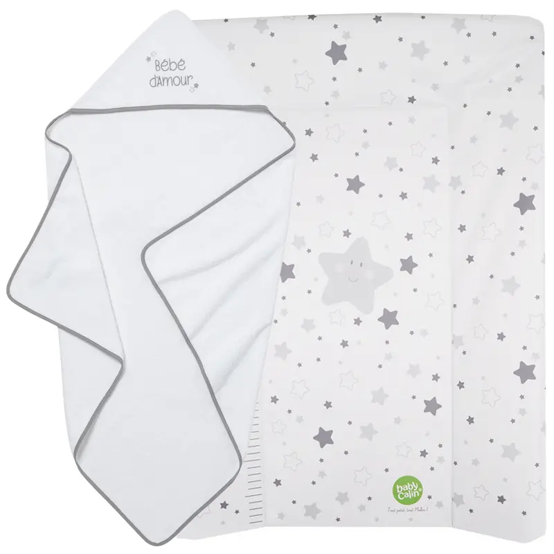 BB Kit - Hygiène Étoiles grises - Matelas à langer + Cape de bain