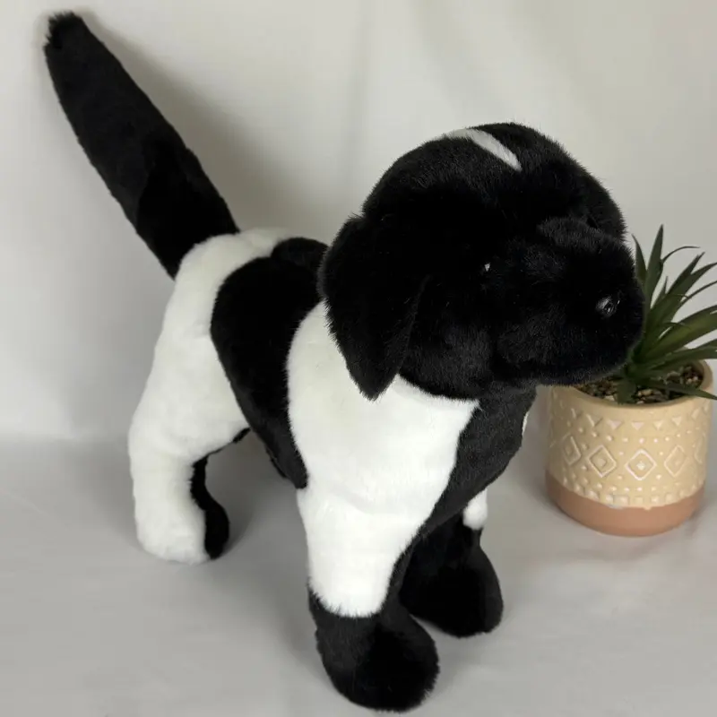 🐾 Bianca – Chiot Terre-Neuve Mismark Ultra Réaliste 🖤🤍 | Pièce Unique en Fausse Fourrure – 37 cm