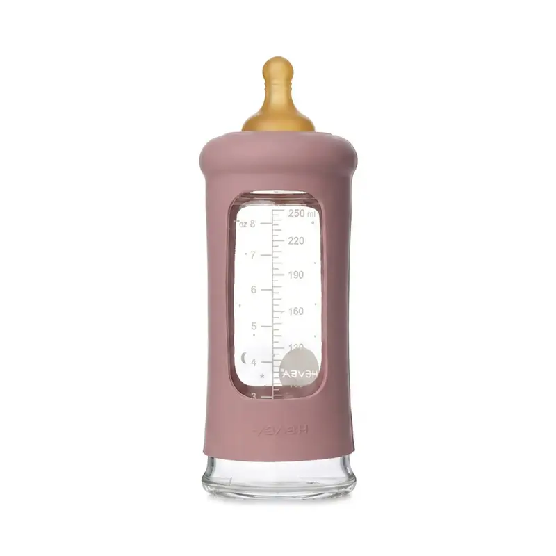 Biberon en verre à col large avec manchon Hevea 250ml - Rosewood