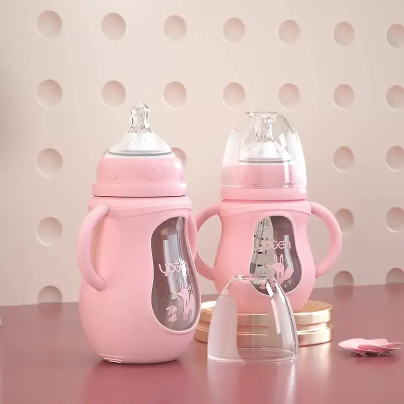 Biberon verre col large manchon silicone anti-coliques BPA Free